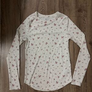 No Boundaries Cream Long-Sleeve Floral Tee with Pink Flowers